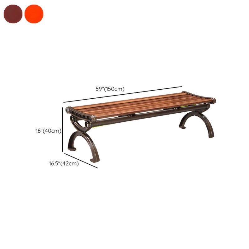 "Dimension of Wood and Metal Outdoor Bench Mid-Century Modern Outdoor Picnic Bench - 59"L x 17"W x 16"H Coffee"