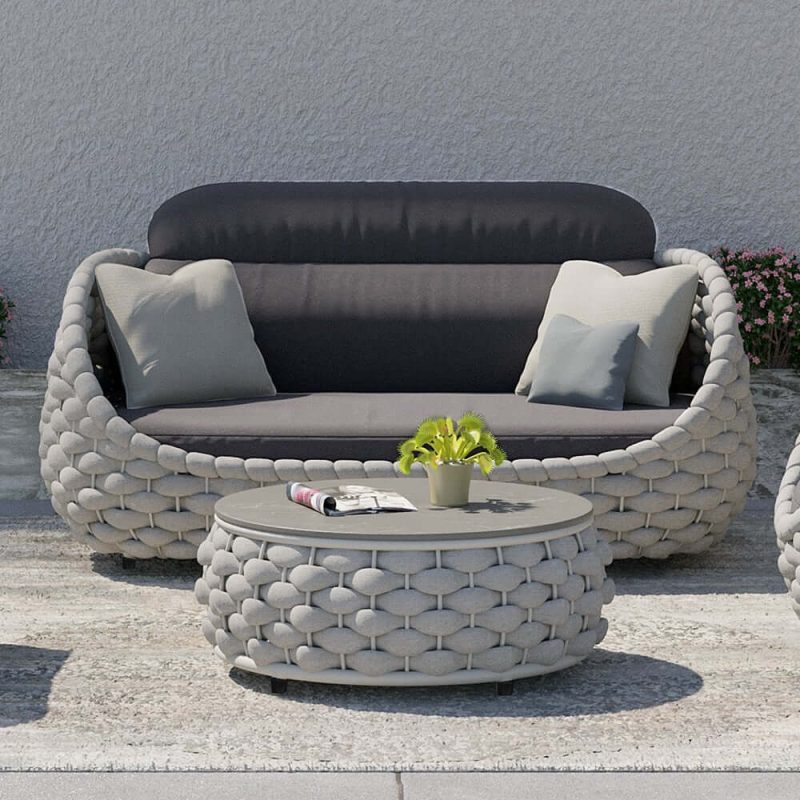 "3 Seater Woven Outdoor Sofa Patio Couch in Gray Cushion & Pillow Included"