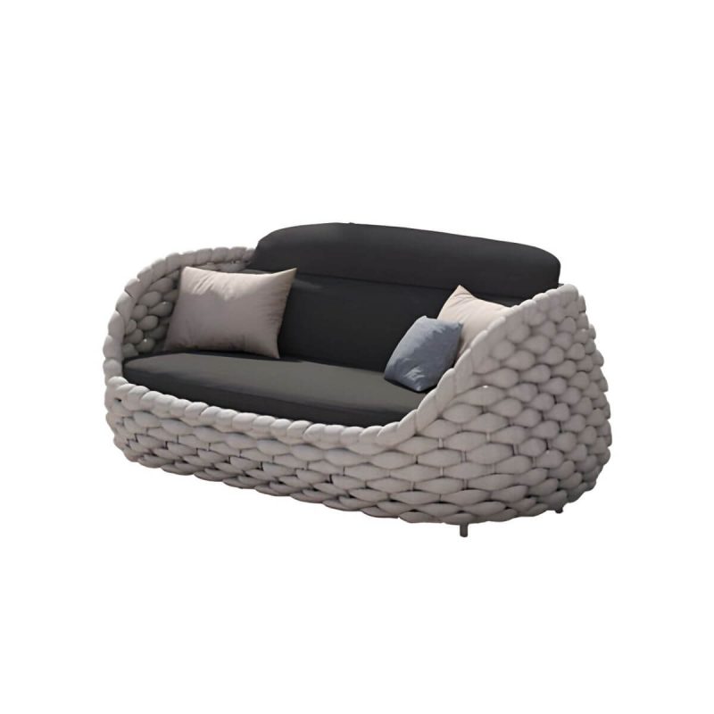 "Tropical Outdoor Patio Sofa Fabric White Gray With Cushions Wicker/Rattan - 71"L x 33.5"W x 28"H"