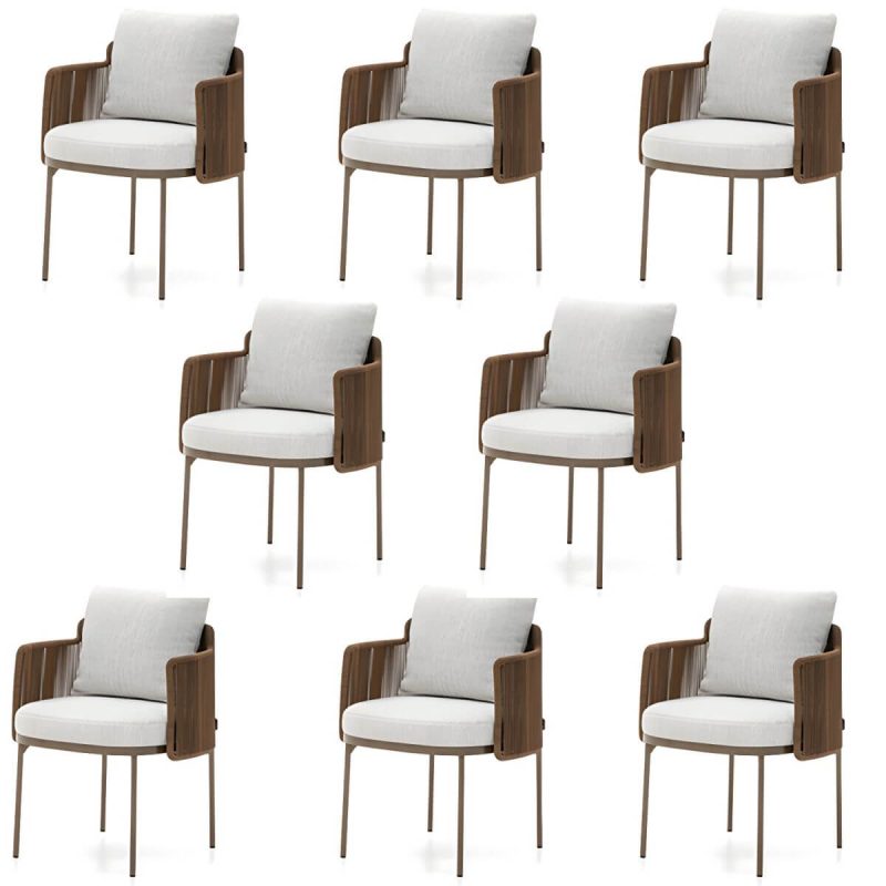 "Metallic Matte Finish Patio Chair Assembled Mid-century Modern with Arms - 8 Piece Set Stainless Steel"