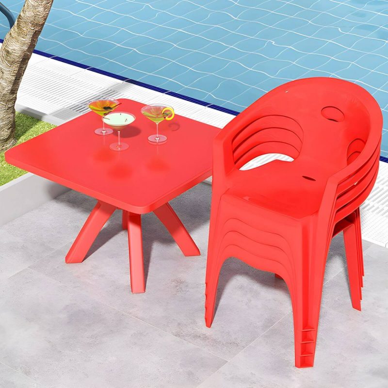 "Waterproof Courtyard Table Modern Square Shape Plastic Outdoor Table - Table Only White"