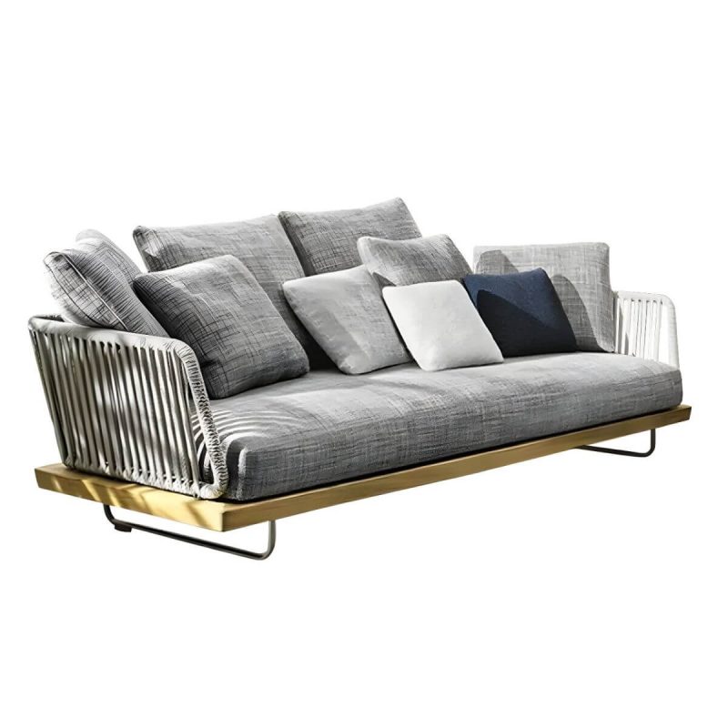 "Tropical Patio Sofa Wood With Cushions Beige Fabric Water Resistant Outdoor Patio Sofa - 63"L x 31"W x 32"H"