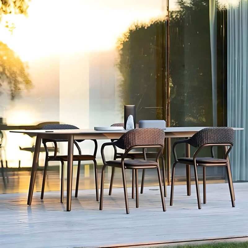 "Contemporary Style Metal Patio Table Rectangle/Oval Shape in Brown - Table Only 94.5"L x 39.4"W x 29.1"H Rectangular"