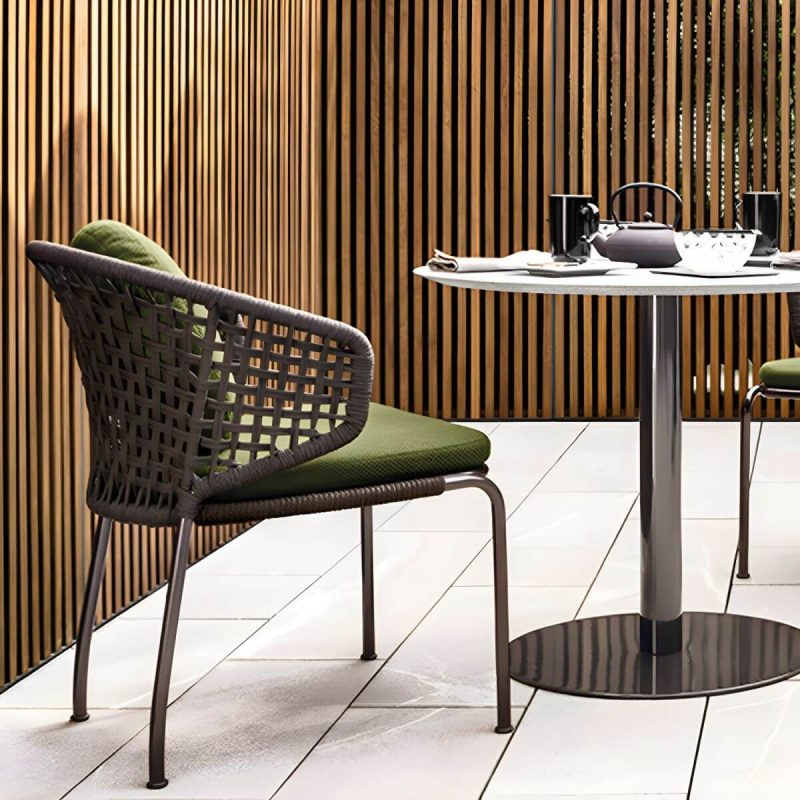 "Rattan Outdoors Dining Chair Tropical Metal Armchair Dining Side Chair - Rope Braid 6 Piece Set"