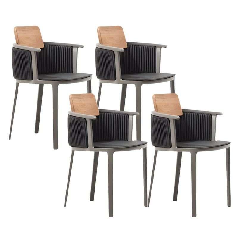 "Metal Coastal With Arm Solid Wood Black Outdoor Bistro Chairs - 4 Piece Set 57 x 50 x 77 cm Aluminium Alloy"