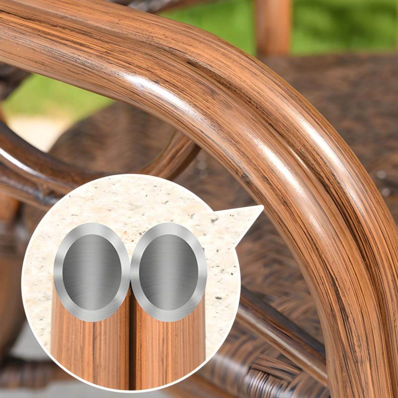 "Contemporary Brown Dining Table Set 2 Woven Chairs for Courtyard - Table & Chair(s) 2 Brown"