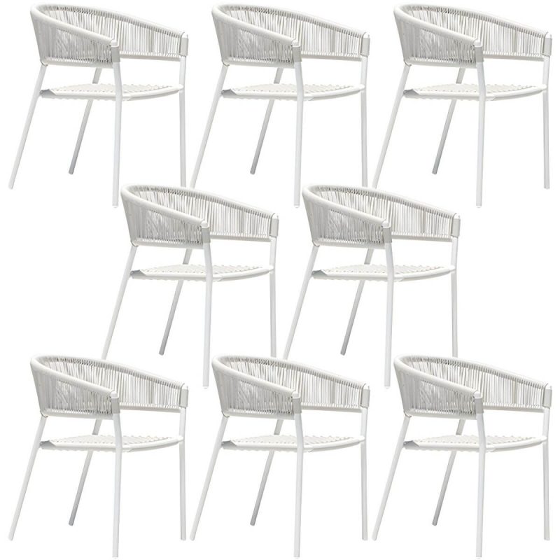 "Contemporary Dining Arm Chair Pure Color Metal Stackable for Outdoor - 8 Piece Set"