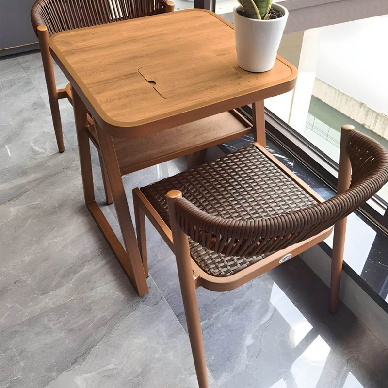 "Modern Style Dining Set Square Metal 1/3 Pcs Dining Table Set - Table & Chair(s) 23.6"L x 23.6"W x 29.5"H 2 Light Brown"