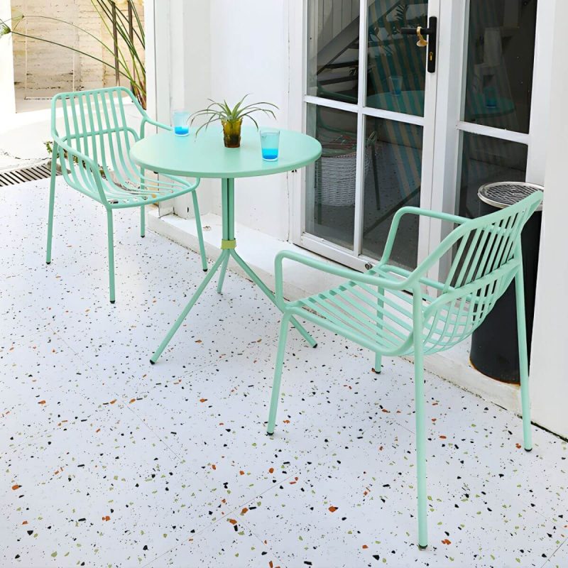 "Metal Patio Table Contemporary Style with Legs in Round/Square Shape - Table Only Champagne Round"
