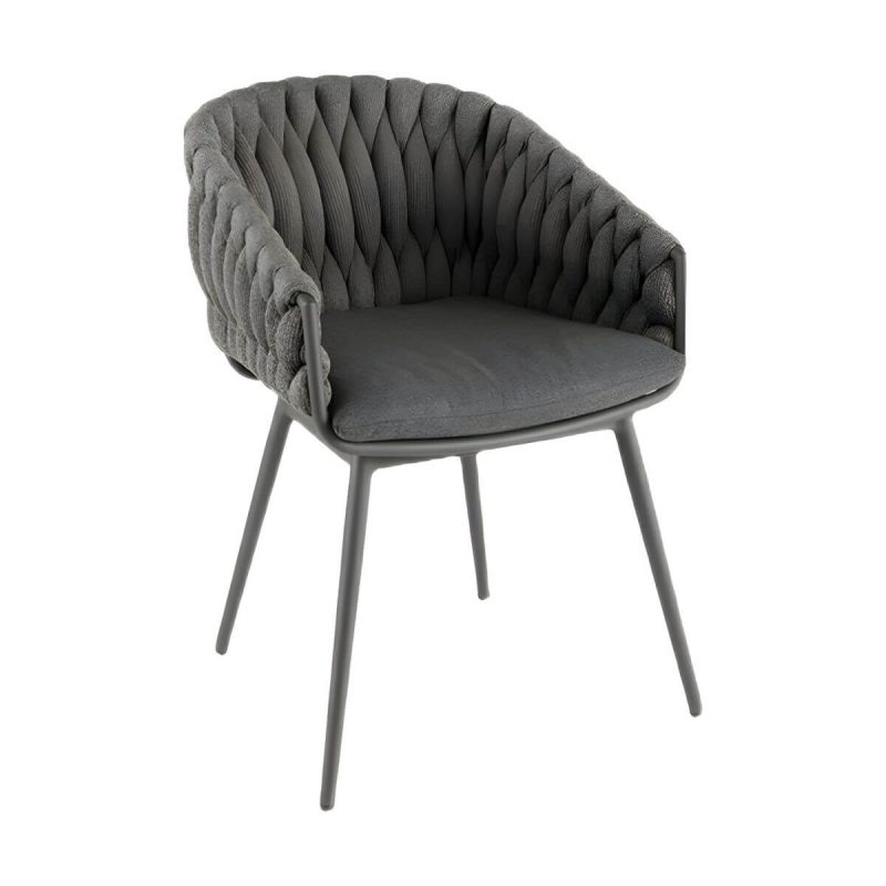 "Modern Gray Aluminum Arm Chair with Sling Back for Outdoor Dining - 1 Piece"