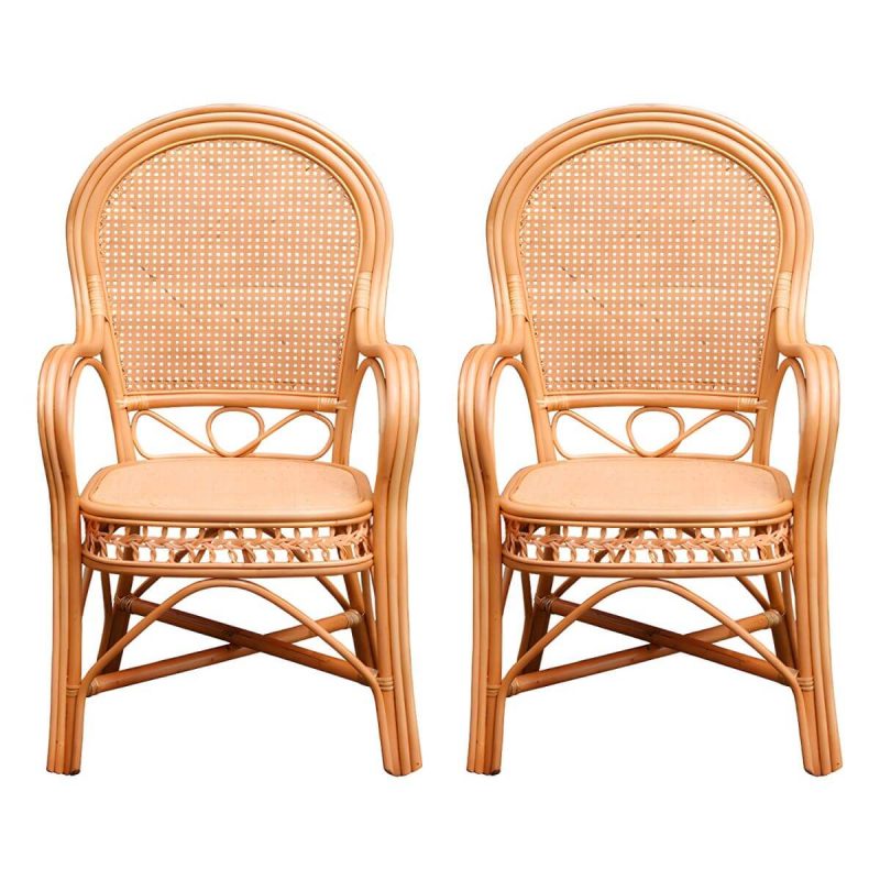 "Traditional 40.55" Height Solid Color Rattan Outdoor Dining Armchair - Ginger 2 Piece Set"