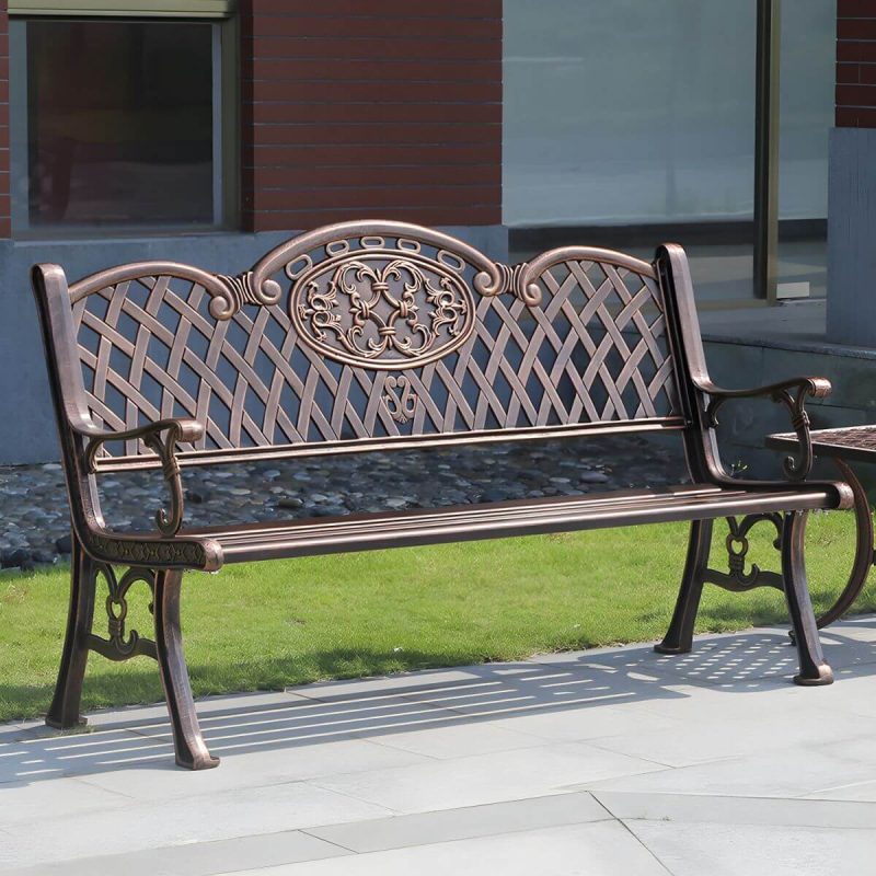 "Modern Style Metal Park Bench with Legs Water Resistant for Outdoor - Bronze 59"L x 24"W x 34"H"