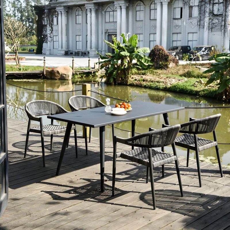 "Contemporary Metal Frame Outdoor Dining Chair Set in Black with Arms - 22"L x 23"W x 31"H 1 Piece"