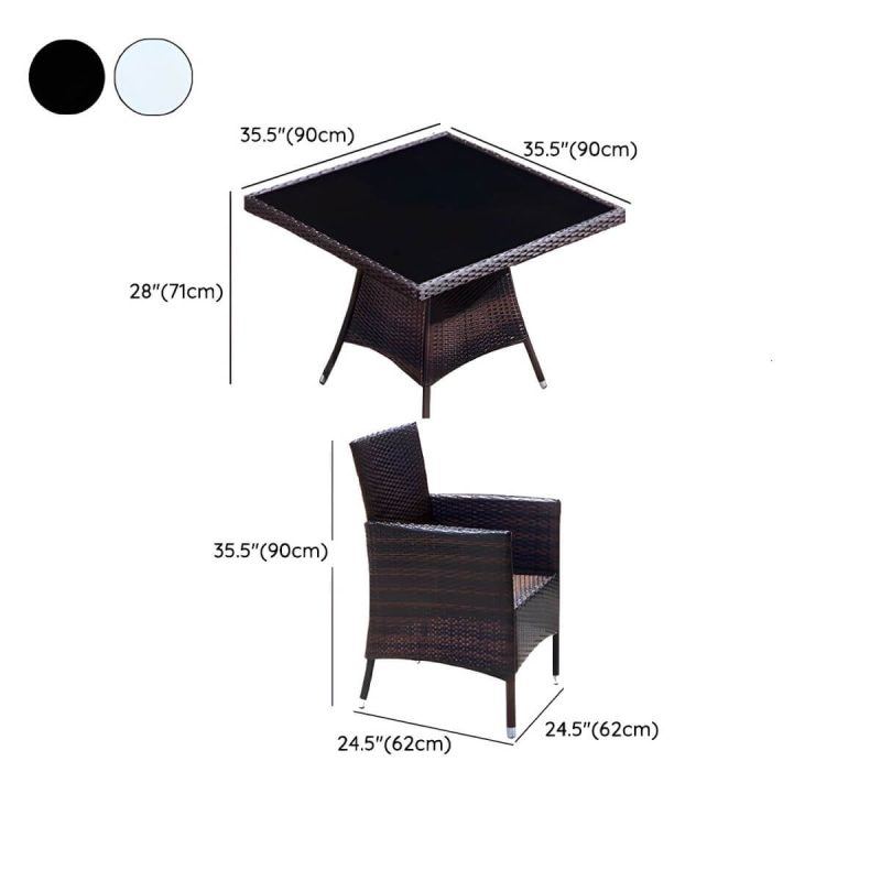 "Dimension of Modern Style Dining Set Glass Top 5/7 Pieces Water Resistant Dining Set - Table & Chair(s) 4 Square Black-Brown"