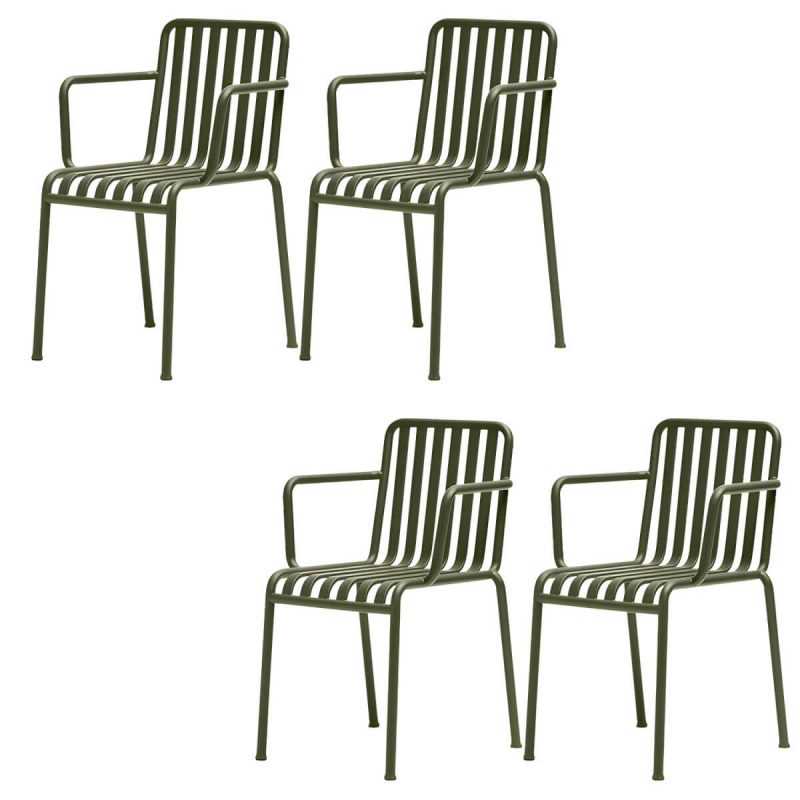 "Industrial Metal Outdoor Bistro Chairs Open Back Dining Chairs in Green - 22"L x 20"W x 31"H 4 Piece Set"