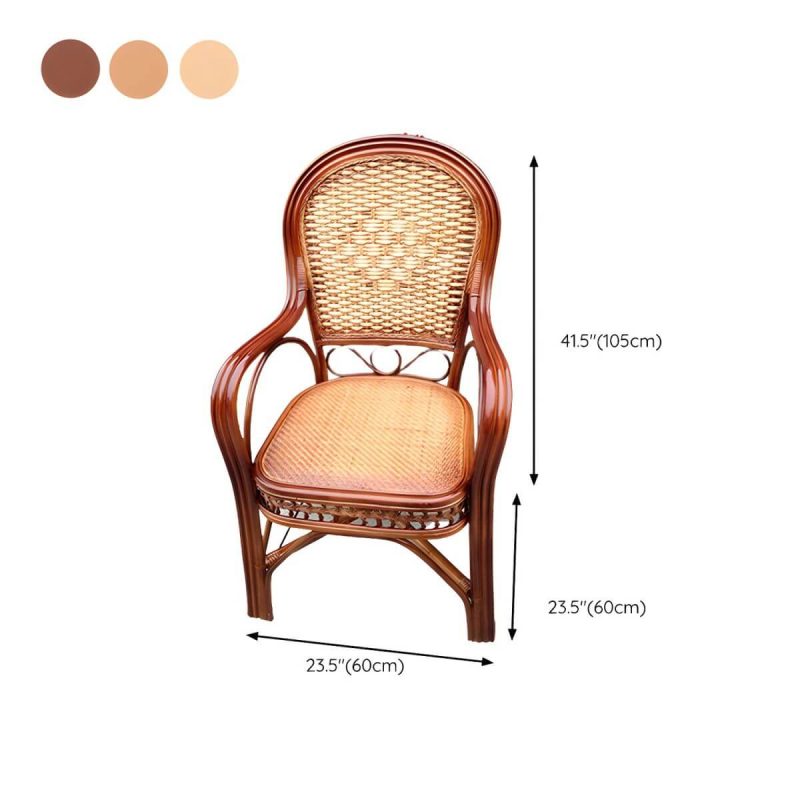 "Dimension of Traditional Patio Dining Armchair in Rattan Single Outdoor Chair - Coffee Hollow 1 Piece"