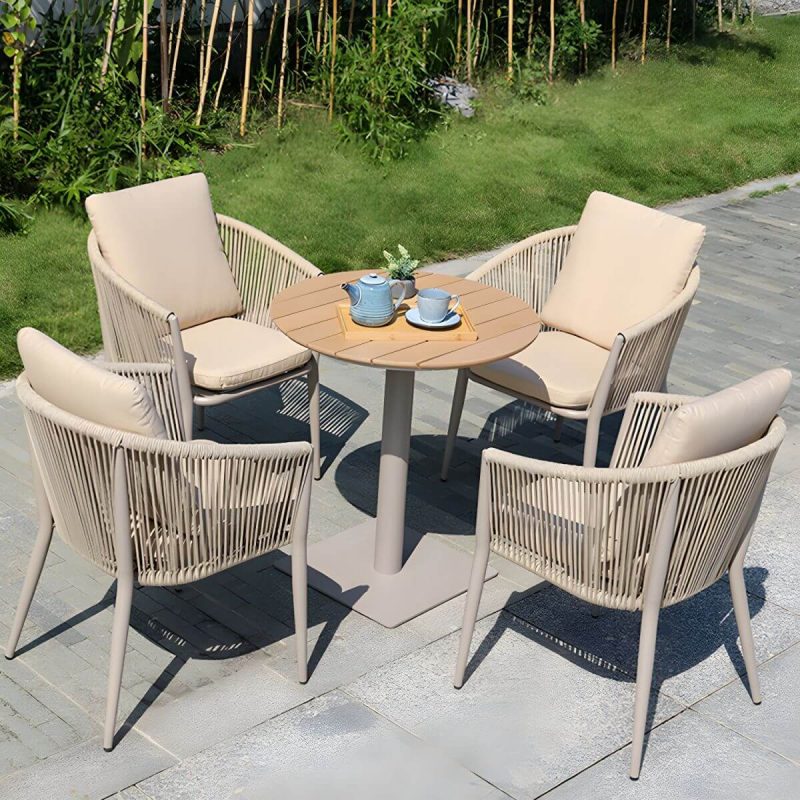 "Modern Outdoor Patio Table UV Resistant Dining Table with Metal Frame - Table Only 27.6"L x 27.6"W x 28.7"H Brown Square"
