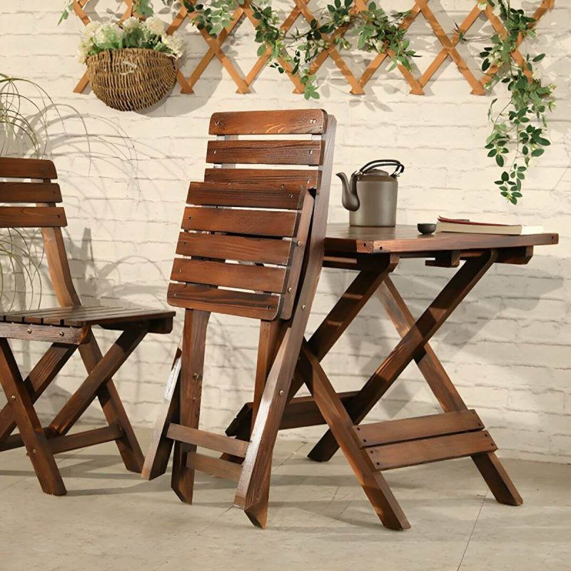"Modern Style Square Shape Foldable Courtyard Coffee Table Wooden in Dark Wood Color - Table Only"