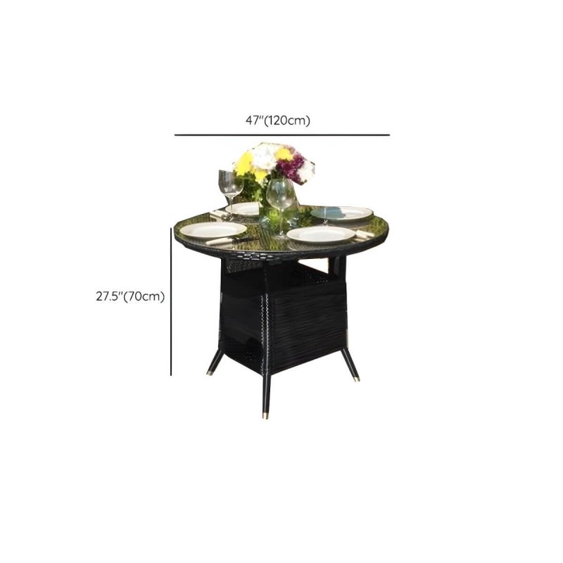 "Dimension of Glass Brown Dining Table Set with Rattan Chairs for Courtyard - Table & Chair(s) 47.2"L x 47.2"W x 27.6"H 6 Coffee"