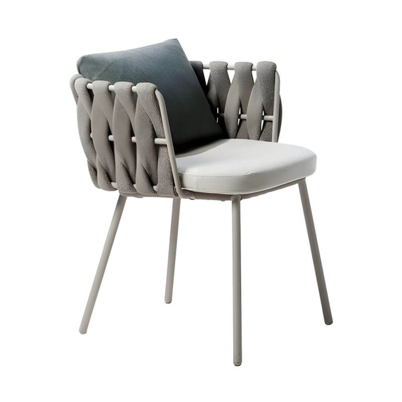"Tropical Style Patio Chair Metal Antique Finish with Cushions - White 1 Piece"