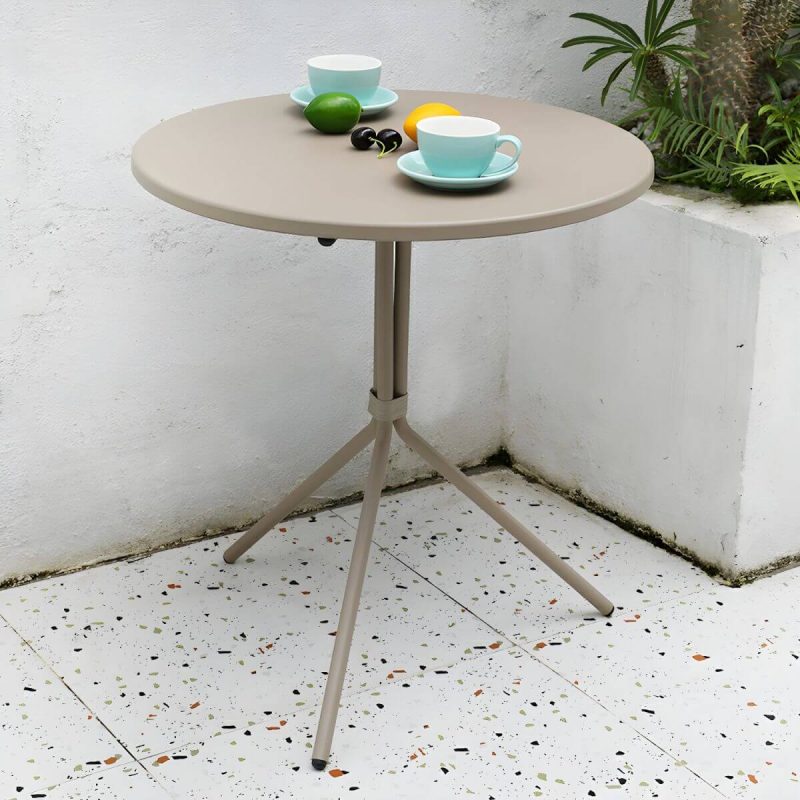 "Metal Patio Table Contemporary Style with Legs in Round/Square Shape - Table Only Champagne Round"