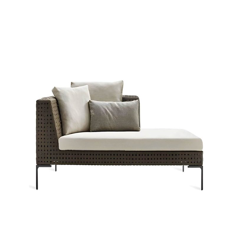 "Elegant Metal Framed White Upholstered Modern Sofa with Cushions - Right Chaise Lounge"