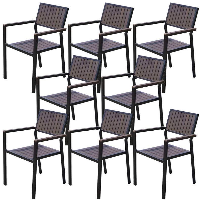 "Traditional Dining Armchair Open Back Outdoors Dining Chairs in Brown - 22"L x 22"W x 33"H 8 Piece Set"
