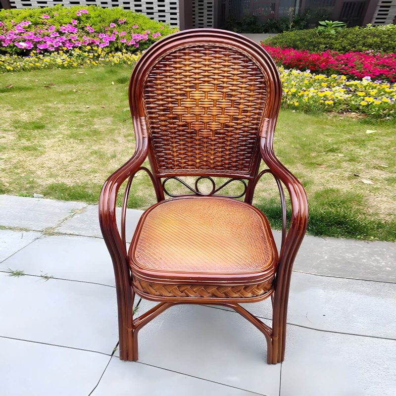 "Traditional Patio Dining Armchair in Rattan Single Outdoor Chair - Dark Coffee Rattan Weaving 1 Piece"