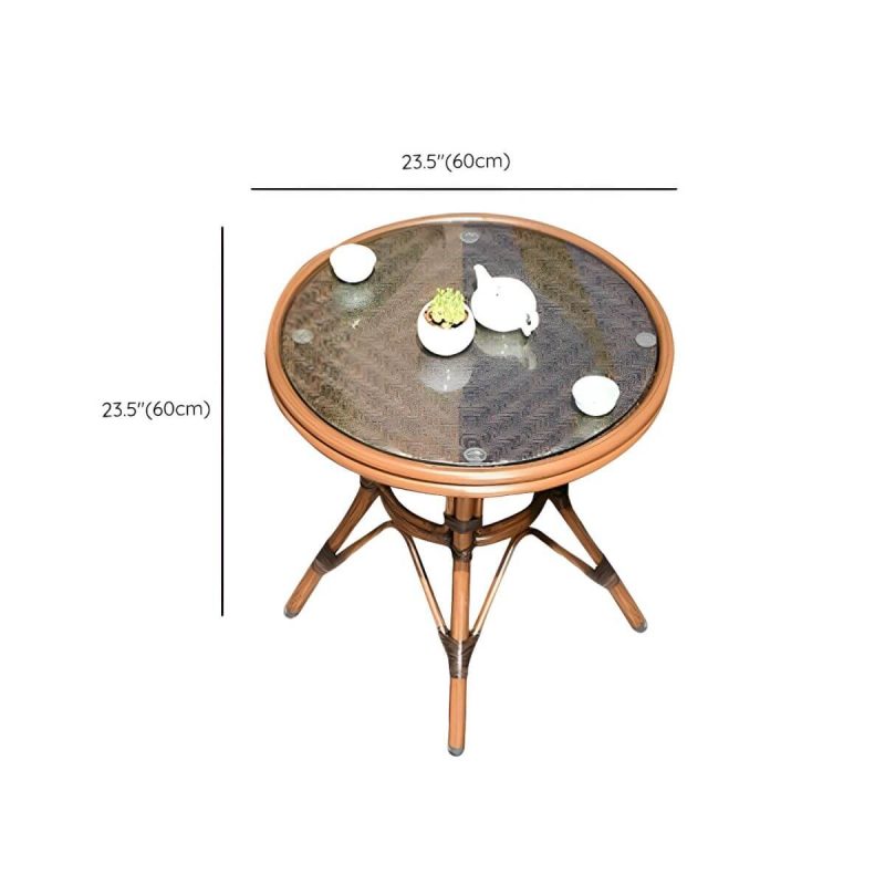 "Dimension of Contemporary Brown Dining Table Set 2 Woven Chairs for Courtyard - Table & Chair(s) 2 Tan"