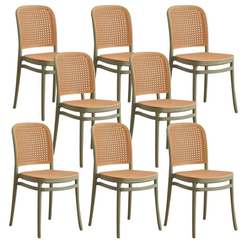 "Contemporary Dining Side Chair with Metal Legs Stacking Side Chair - Green 8 Piece Set"