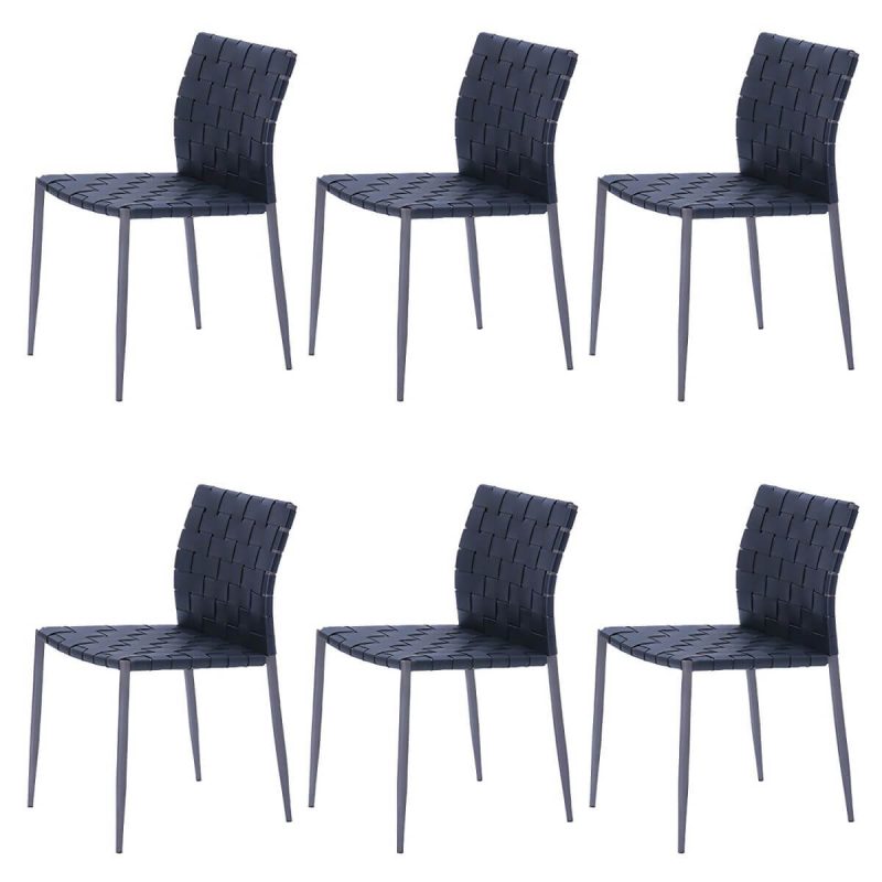 "Tropical Dining Side Chair Metal and Faux Leather Indoor-Outdoor Chair - Black 6 Piece Set"