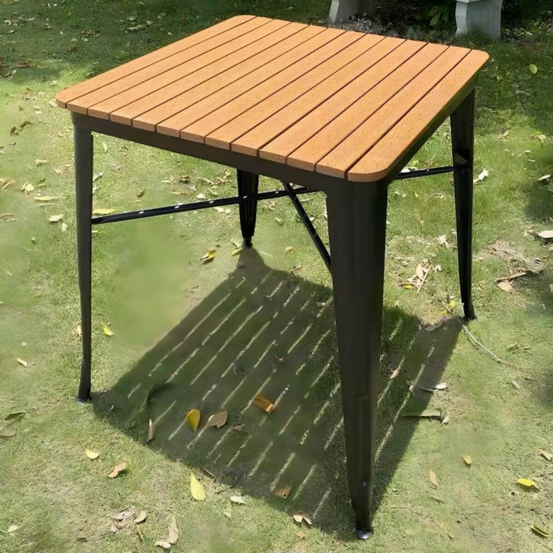 "Industrial Brown Wood Patio Dining Table without Umbrella Hole and UV Resistant Finish - 27.6"L x 27.6"W x 29.5"H Black Table Only"