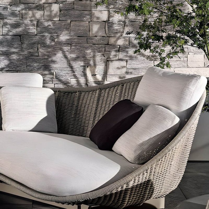 "Modern Gray Patio Sofa Seating Group with Waterproof Cushions and Removable Covers - 2-Piece Set ( Chair & Ottoman)"