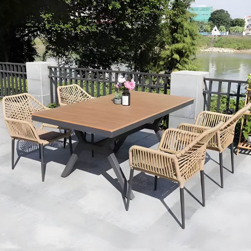 "Gray Modern Metal Round 5 Piece Weatherproof 24.8in*24.4in*31.5in Patio Dining Set - Table & 4 Chairs 63"L x 35.5"W x 29.1"H Rectangular Beige"