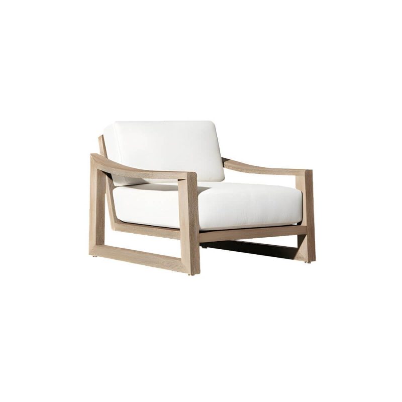 "Modern White Wood Sofa - Waterproof and UV Resistant with Cushions - 1-Seater Sofa"