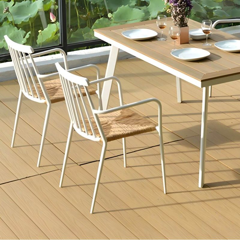 "Tropical Metal Arm Chair with Corrosion Resistant Construction for Outdoor Dining - Black 2 Piece Set"