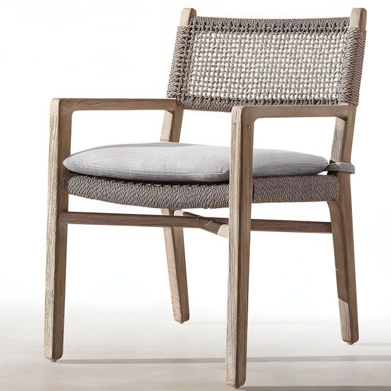 "Traditional Teak Natural Solid Wood Stacking Upholstered Outdoor Bistro Chairs - 1 Piece With Arms Qucik-Drying Sponge"