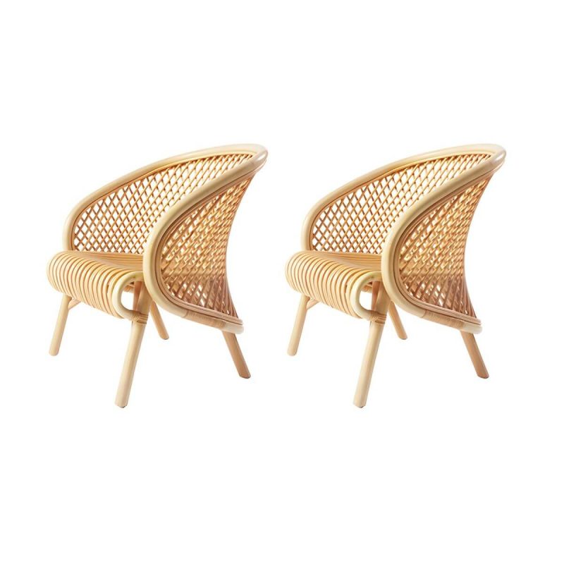 "Tropical Matte Finish Patio Chair Assembled Wicker with Arms - Natural Finish 2 Piece Set"