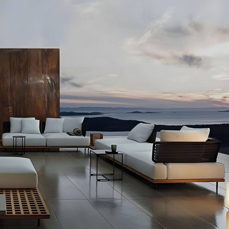 "Mildew Resistant Brown Metal Patio Sofa with Cushions and Pillows - Median Sofa"