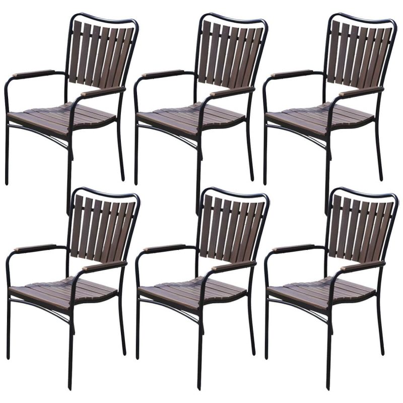"Traditional Dining Armchair Open Back Outdoors Dining Chairs in Brown - 22"L x 25"W x 37"H 6 Piece Set"