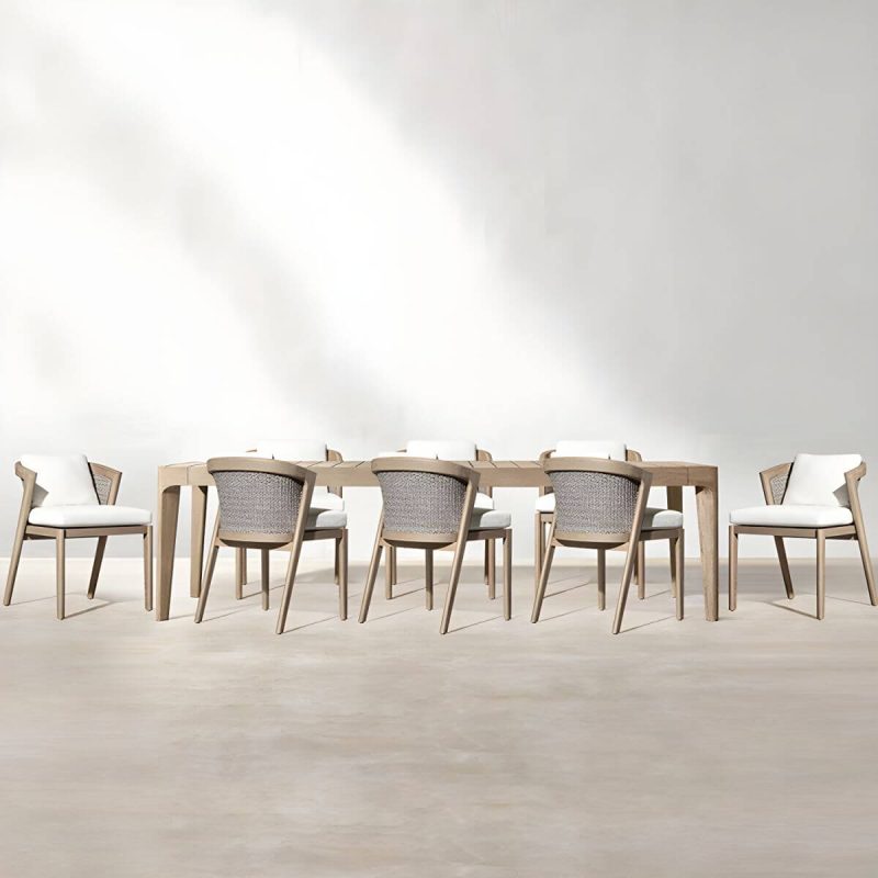 "Elegant Teak Wood Weatherproof Patio Dining Set with Modern Design - Table & 8 Chairs 118.1"L x 39.4"W x 29.5"H"