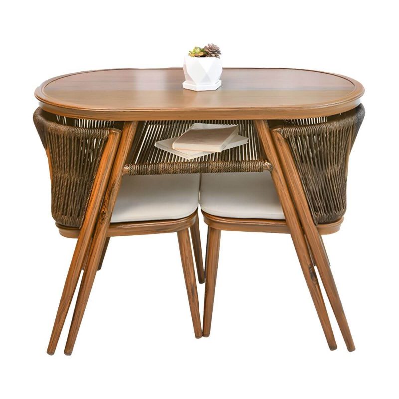 "Contemporary Wood Dining Table Set with 4 Legs Chairs for Courtyard - Table & Chair(s) 47"L x 22"W x 29.5"H 2 Wood Color"