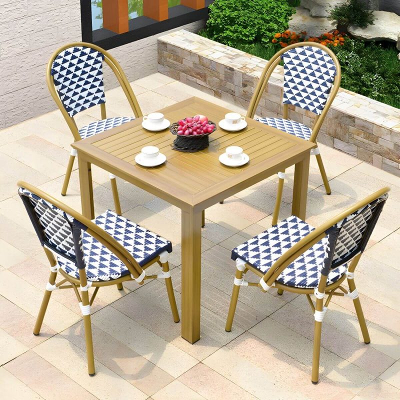 "Contemporary Aluminium Dining Table Set with Armless Chair for Courtyard - Table & Chair(s) 31.5"L x 31.5"W x 28.5"H 4"