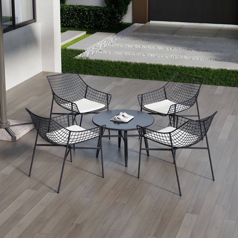 "Contemporary Iron Frame Black and White Armless Dining Side Chair - White 6 Piece Set"