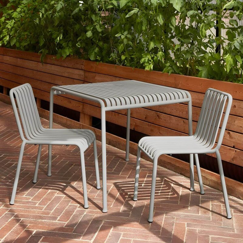 "Grey Metal Patio Table Contemporary Style Water Resistant for Outdoors - Table Only 27.6"L x 27.6"W x 29.5"H Square"