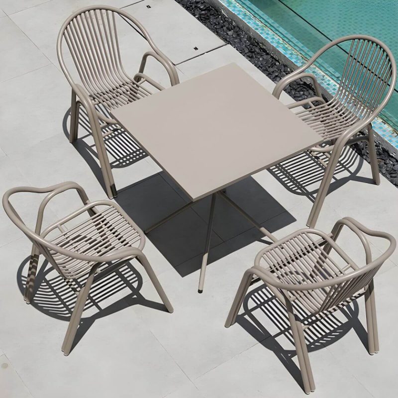 "Stylish Weatherproof Patio Dining Set with Stackable Metal Chairs - Table & Chair(s) 4 28"L x 28"W x 29"H"