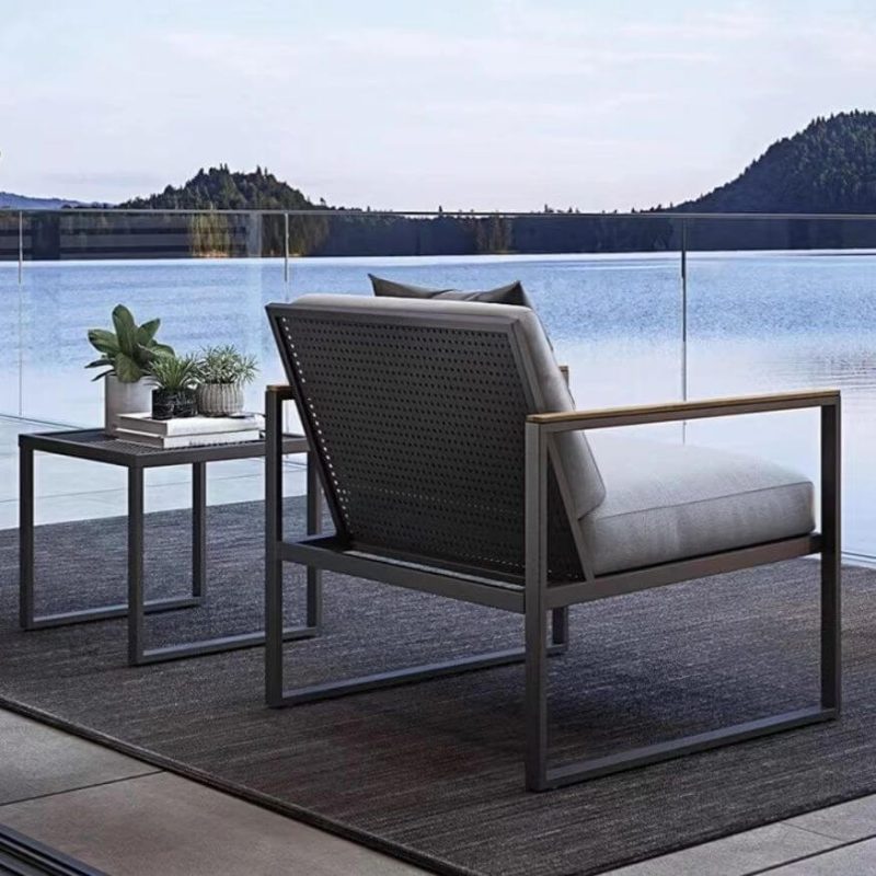 "Old School Midnight Black Metal 1 Table Symmetrical Dove Grey Patio Sofa Conversation Set 4 Piece Set, 4-Piece Set(2 Chairs & 1 Loveseat& 1 Coffee Table)"