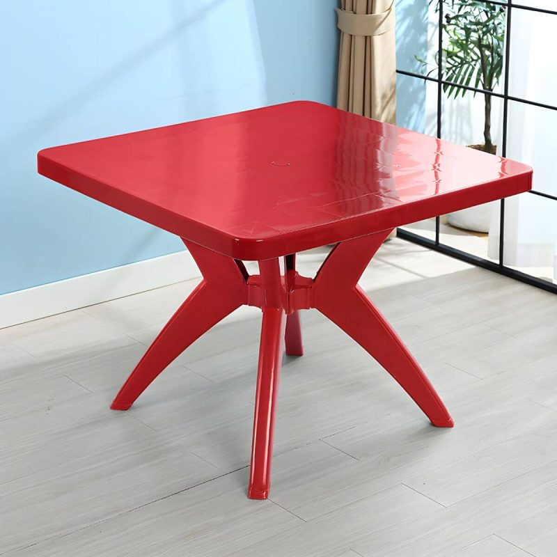 "Plastic Garden Table Modern Simple Household Food Stall Dining Table - Red Square Table Only"