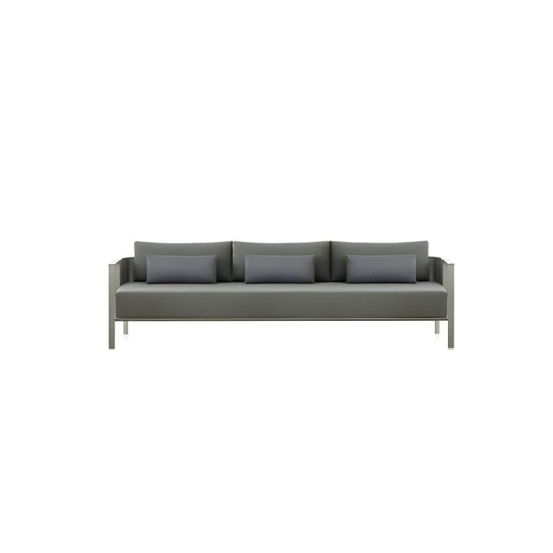"Stainless Steel Frame Outdoor Sofa Industrial Water Resistant Patio Sofa with Cushion - 3-Seater Sofa"