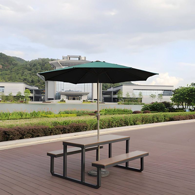 "Contemporary Brown Rectangle Picnic Table UV Resistant Picnic Table - Table 59"L x 24"W x 27.5"H Umbrella Hole Included Aluminum Table Only"